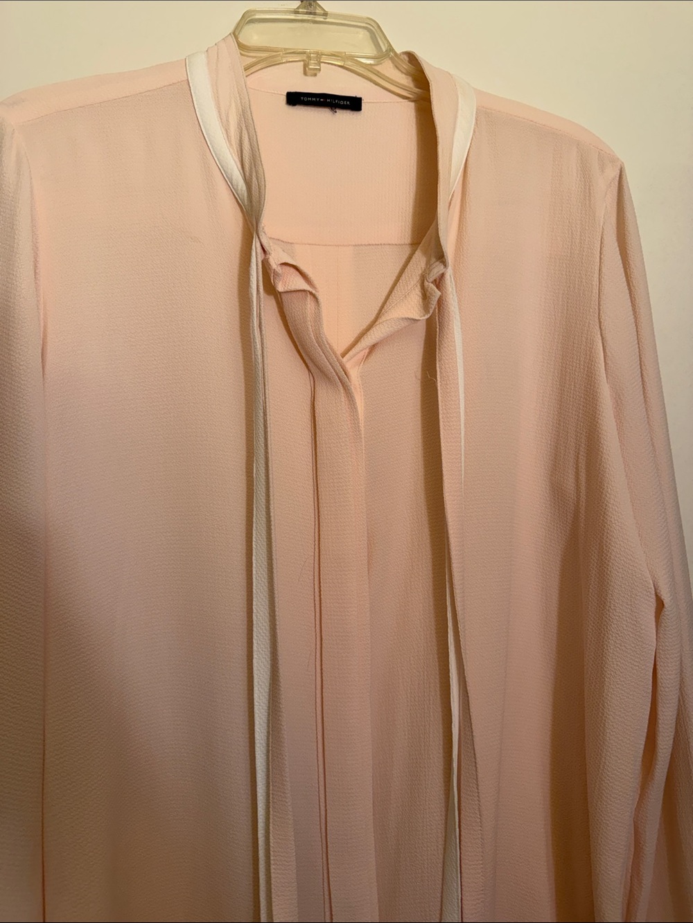 Tommy Hilfiger Pale Pink Tie-Neck Blouse with Cream Ties